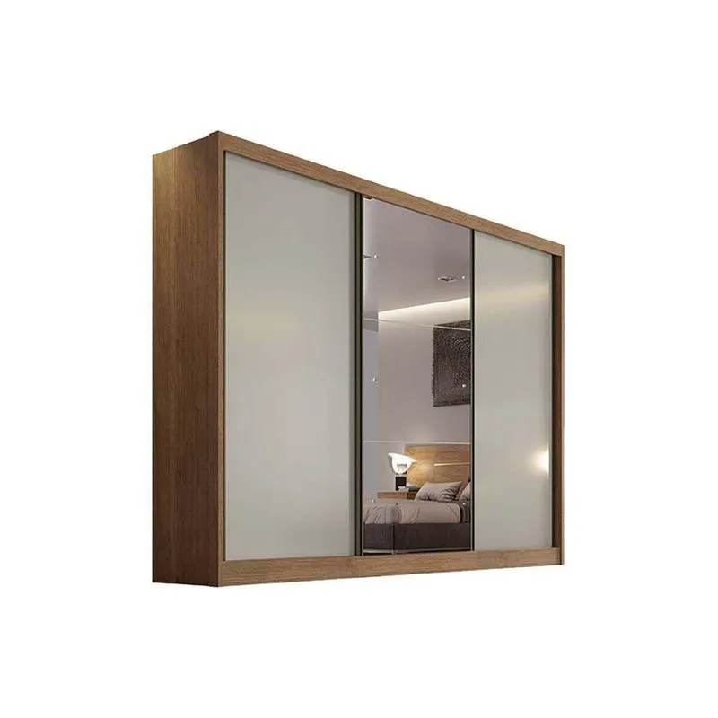 Guarda Roupa 3 Portas De Correr (1 C/ Espelho) E 4 Gavetas Toulon/sonetto Plus Cumaru/fendi 25 - Novo Horizonte