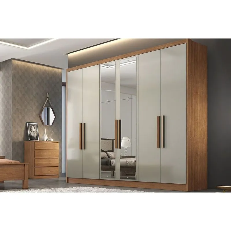 Guarda Roupa 6 Portas (2 c/ Espelho) e 8 Gavetas Rizon/Linea Plus Cumaru/Fendi - Novo Horizonte
