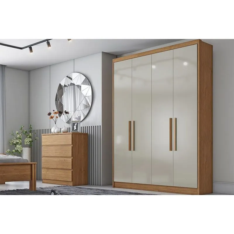 Guarda Roupa 4 Portas e 3 Gavetas Moderni/Sevilha Plus Cumaru/Fendi - Novo Horizonte