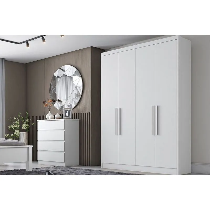 Guarda Roupa 4 Portas e 3 Gavetas Moderni/Sevilha Plus Branco - Novo Horizonte