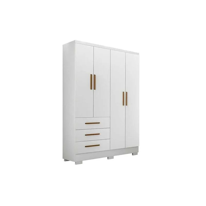 Guarda Roupa Casal 4 Portas e 3 Gavetas c/Pés Encant Branco - Novo Horizonte