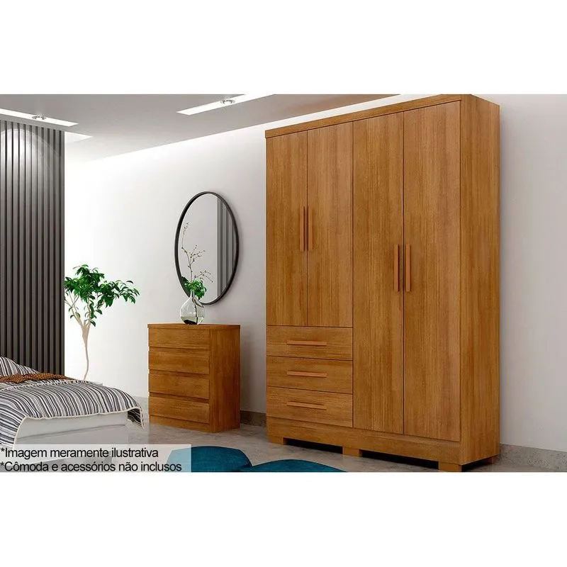 Guarda Roupa Casal 4 Portas e 3 Gavetas c/Pés Encant Freijo Cumaru - Novo Horizonte