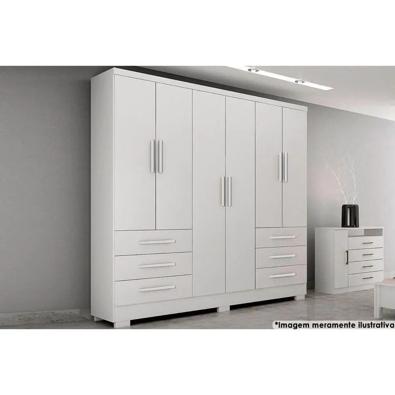 Guarda Roupa Casal 6 Portas e 6 Gavetas c/Pés Encant Branco - Novo Horizonte