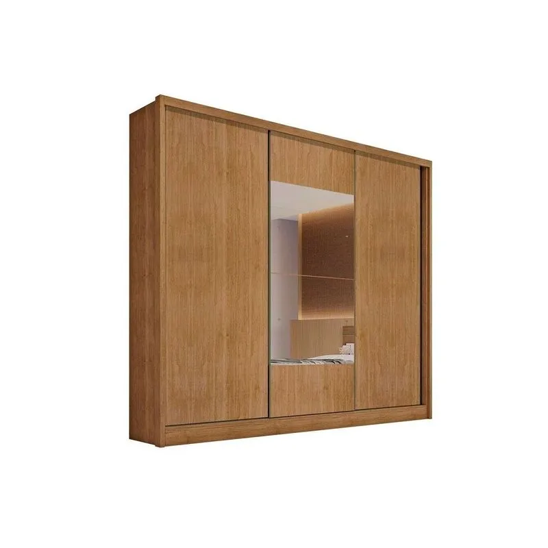 Guarda Roupa Casal 3 Portas de Correr (1 c/ Espelho) e 8 Gavetas Arezzo/Medelim Cumaru - Novo Horizonte
