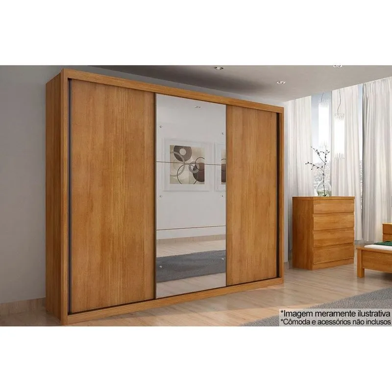 Guarda Roupas 3 Portas de Correr e 6 Gavetas c/ Espelho Paradizzo Gold Freijo Cumaru - Novo Horizonte