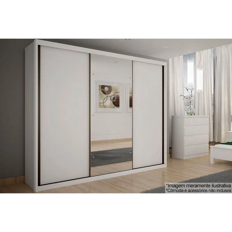 Guarda Roupas 3 Portas de Correr e 6 Gavetas c/ Espelho Paradizzo Gold Branco - Novo Horizonte