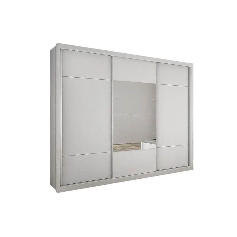 Guarda Roupas 3 Portas de Correr e 4 Gavetas c/ Espelho Arezzo Plus Branco - Novo Horizonte
