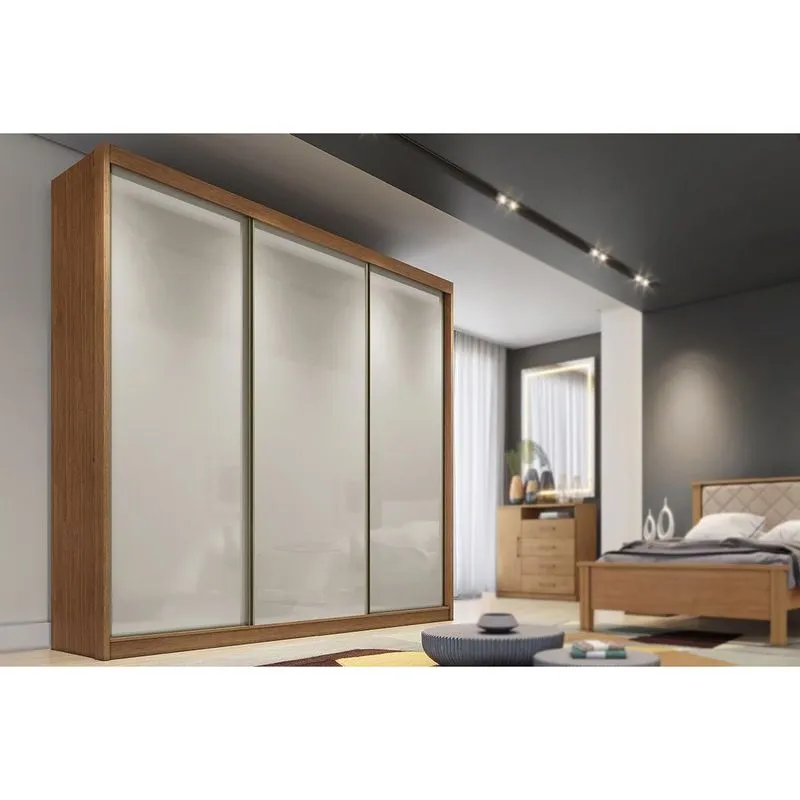 Guarda Roupas 3 Portas de Correr e 4 Gavetas Arezzo Plus Freijo Cumaru c/ Fendi - Novo Horizonte