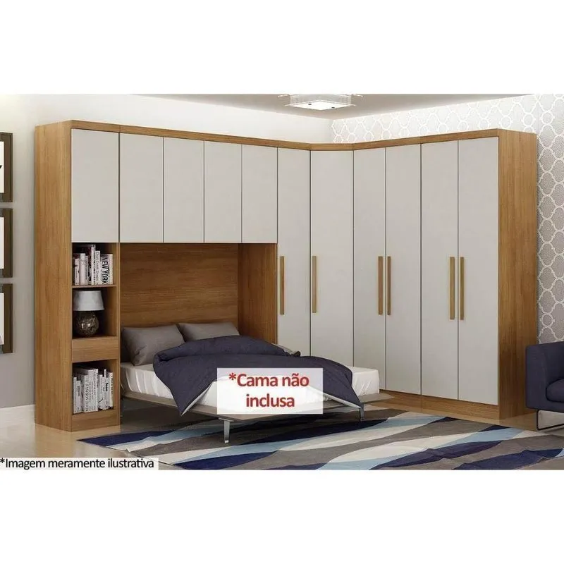 Quarto Rizon 5 Peças (1 Armário Ponte 1 Closet 2 Guarda Roupas 1 Complemento) Freijo Cumaru c- Fendi