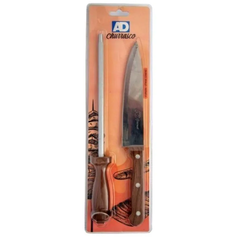 Kit Churrasco 2 Peças Faca E Chaira Com Lamina Inox - Ad
