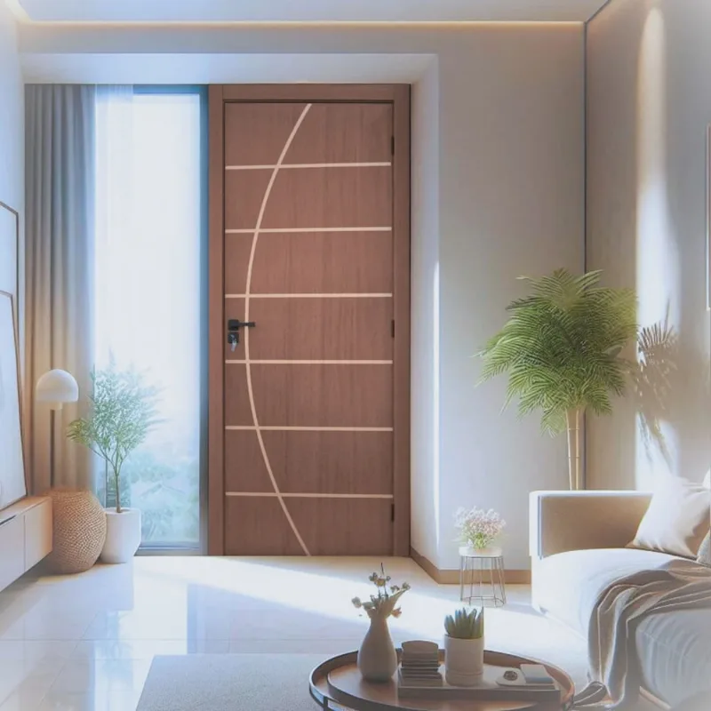 KIt Porta de Madeira Decorada 215x64cm Batente 10cm Neblina Ipê