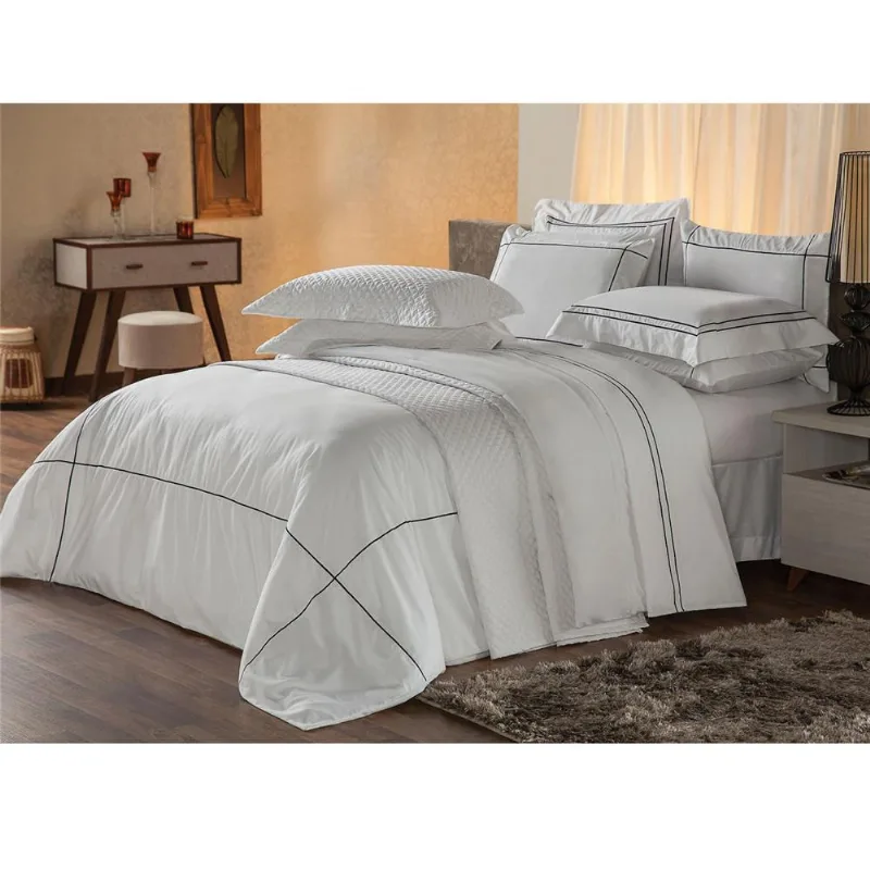 Jogo de Cama Casal Plumasul Harmonious 230 Fios com 4 Peças Branco com Preto