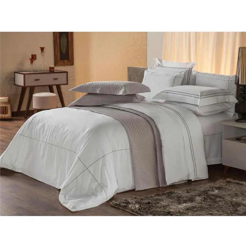 Jogo de Cama Casal Plumasul Harmonious 230 Fios com 4 Peças Branco com Cinza