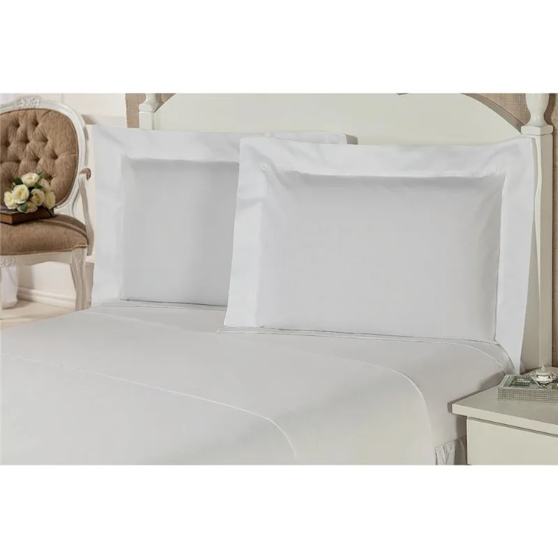 Jogo de Cama Casal Plumasul Premium Clear 230 Fios com 4 Peças Branco