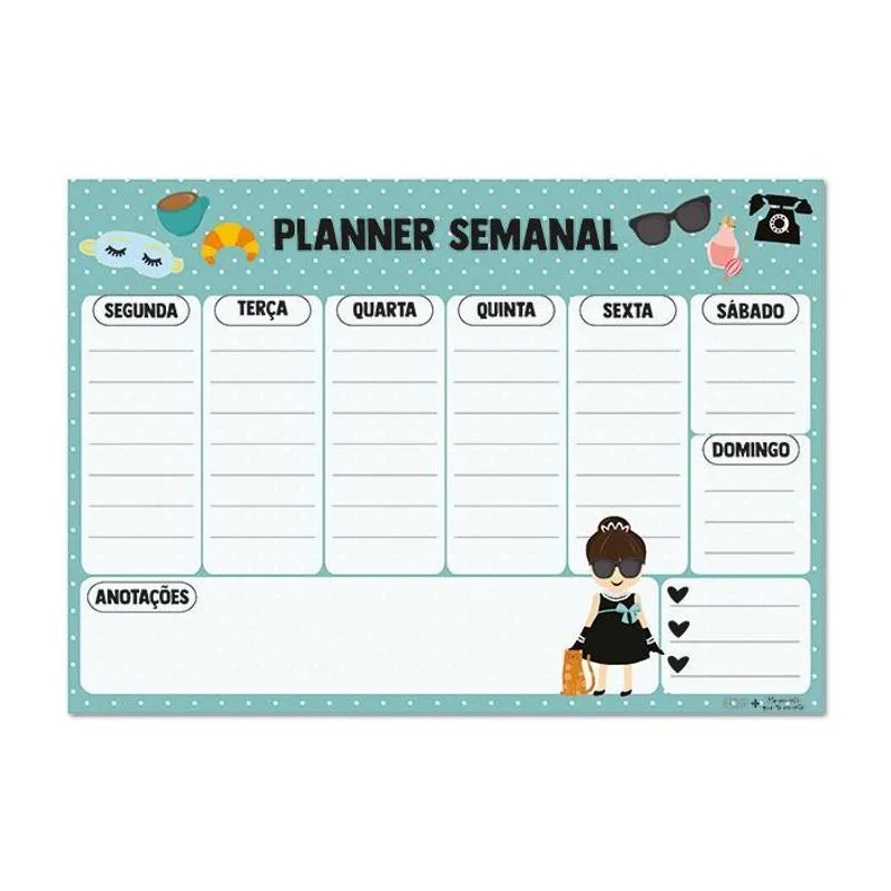 Bloco Planner Semanal Boneca