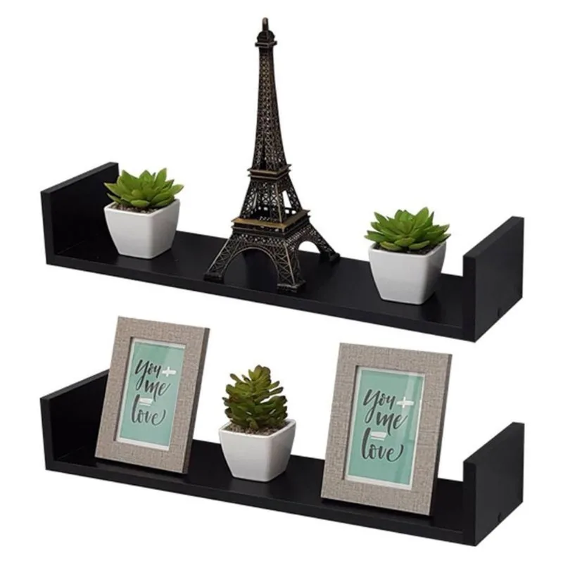Prateleira Kit 2 U 100X15CM MDP Fixação Suporte Invisível Moderno Sala Preto Mercado das Prateleiras