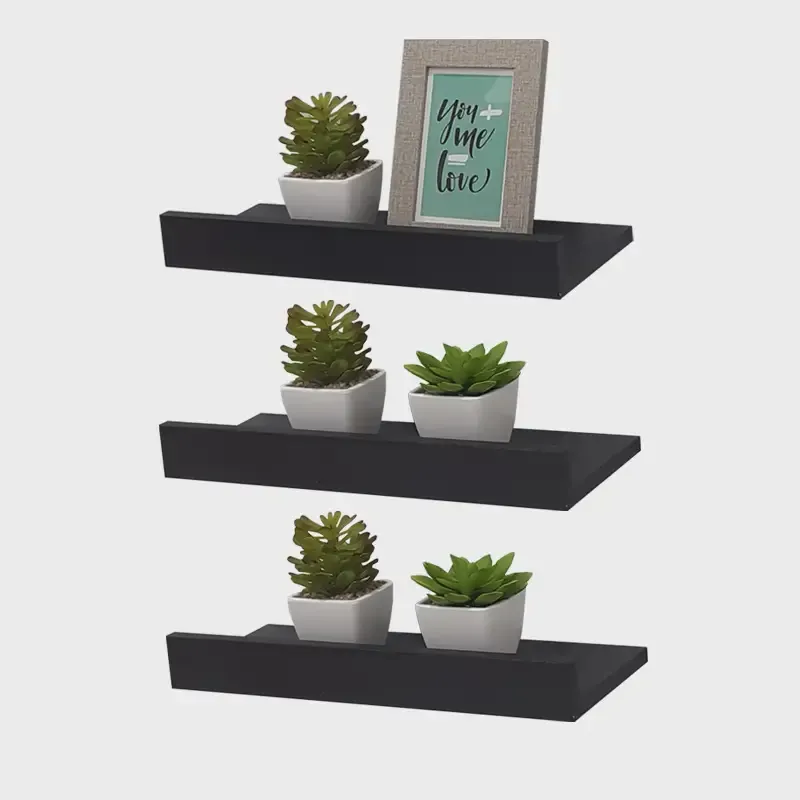 Kit 3 Prateleiras Porta Quadros 40 x 15cm Preta Suporte Invisível