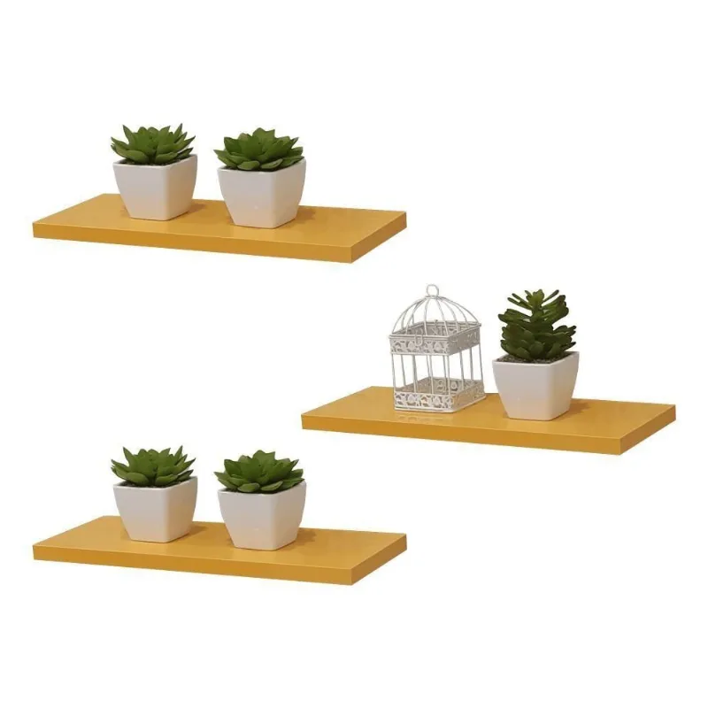Prateleira Kit 3 40X15CM MDP Suporte Invisível Organizador Sala Moderno Amarelo Mercado