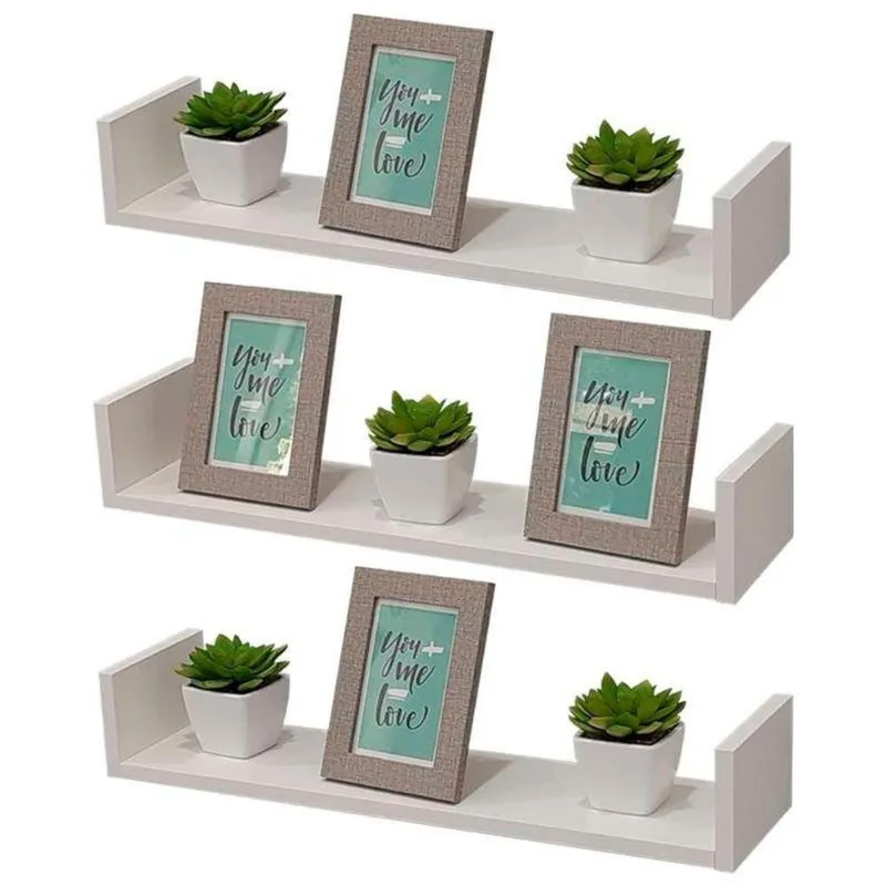 Prateleira Kit 3 Nichos em U 60X15CM MDP Suporte Invisível Moderno Sala Branco Pontto Lavabo