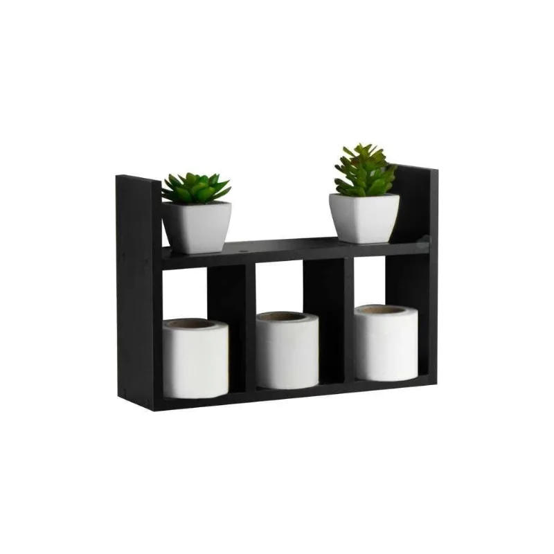 Prateleira Decorativa Porta Papel Para Banheiro 40cm Djon Preto