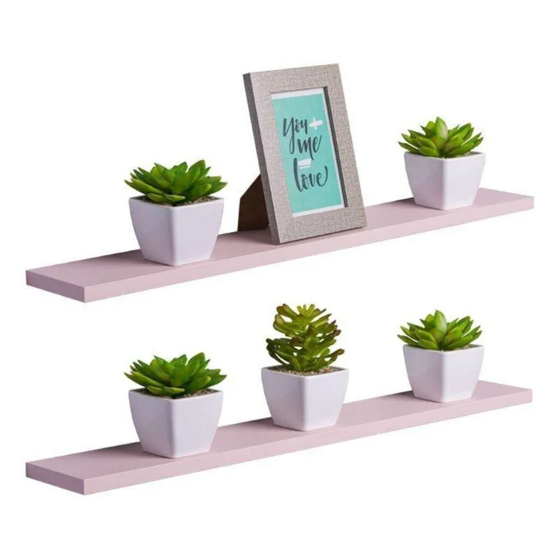 Prateleira Kit 2 70X20CM MDP Suporte Invisível Moderno Sala Rosa Claro Mercado das Prateleiras