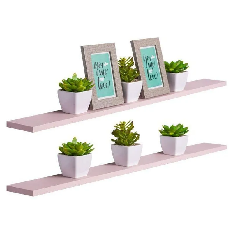 Kit 2 Prateleiras Crie Fácil 80x10cm Mdp Suporte Invisível Moderno Sala Rosa Claro Mercado