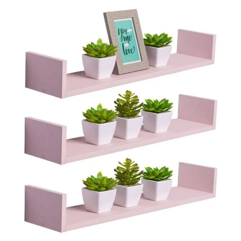 Prateleira Kit 3 U 80X10CM MDP Fixação Suporte Invisível Organizador Sala Rosa Claro Mercado