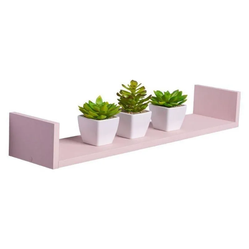 Prateleira U Retangular MDP Suporte Invisível Organizador Sala Rosa Claro Mercado das Prateleiras