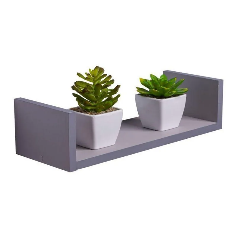 Prateleira U 50X20CM MDP Suporte Invisível Organizador Sala Cinza Claro Mercado das Prateleiras