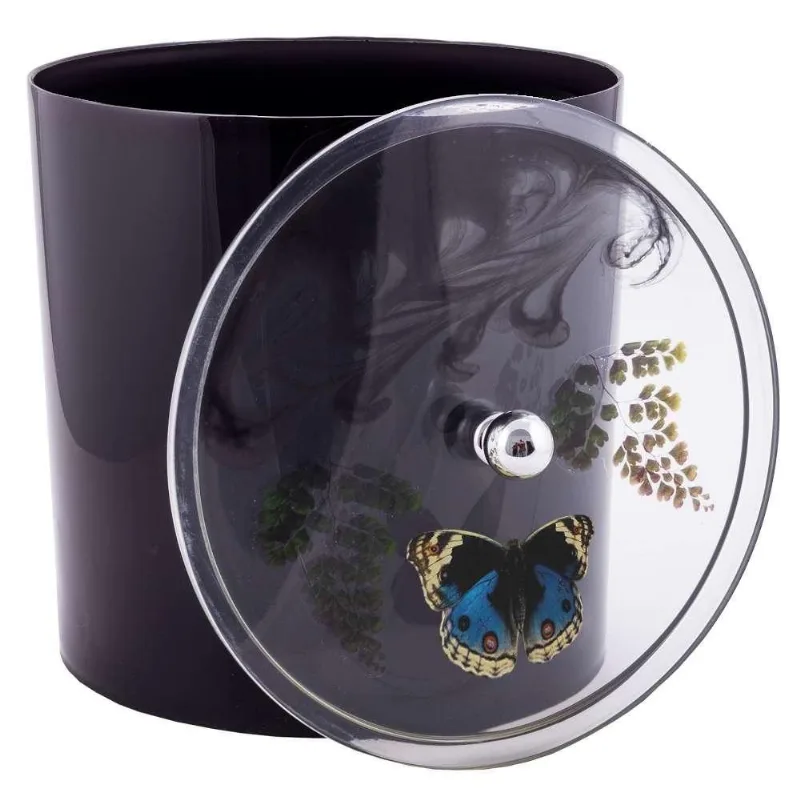 Lixeira Decorada 6,2L Plástico com Tampa Removível Preto com Borboleta Azul Escuro Pontto Lavabo - Pontto Lavabo