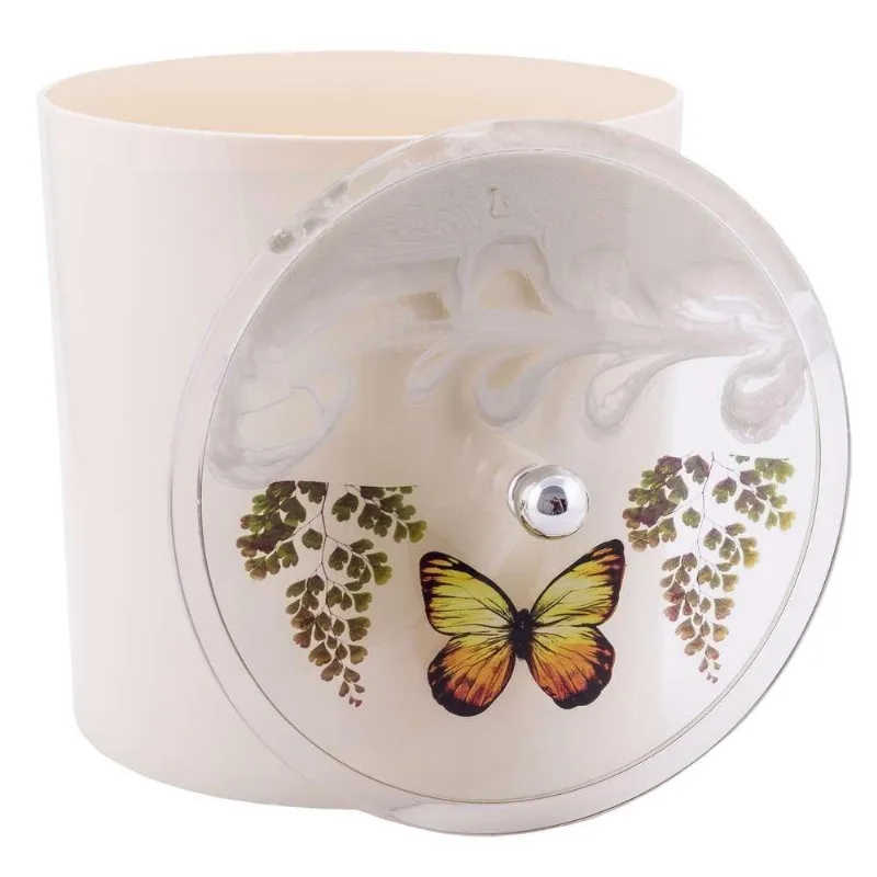 Lixeira Decorada 6,2L Plástico Tampa com Borboleta Amarela Bege Pontto Lavabo - Pontto Lavabo