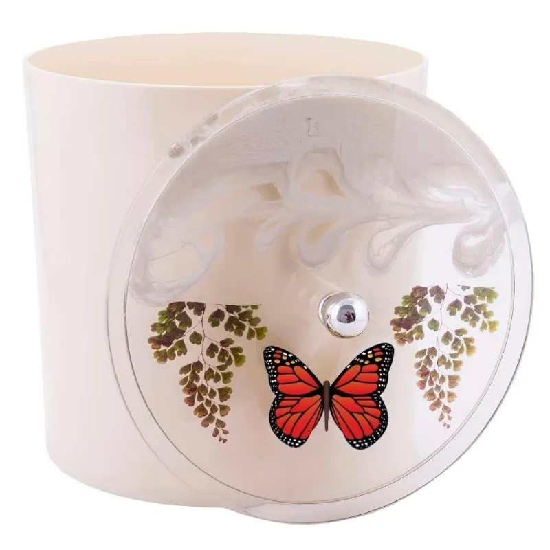 Lixeira Decorada 6,2L Plástico com Borboleta Vermelha Bege Pontto Lavabo - Pontto Lavabo