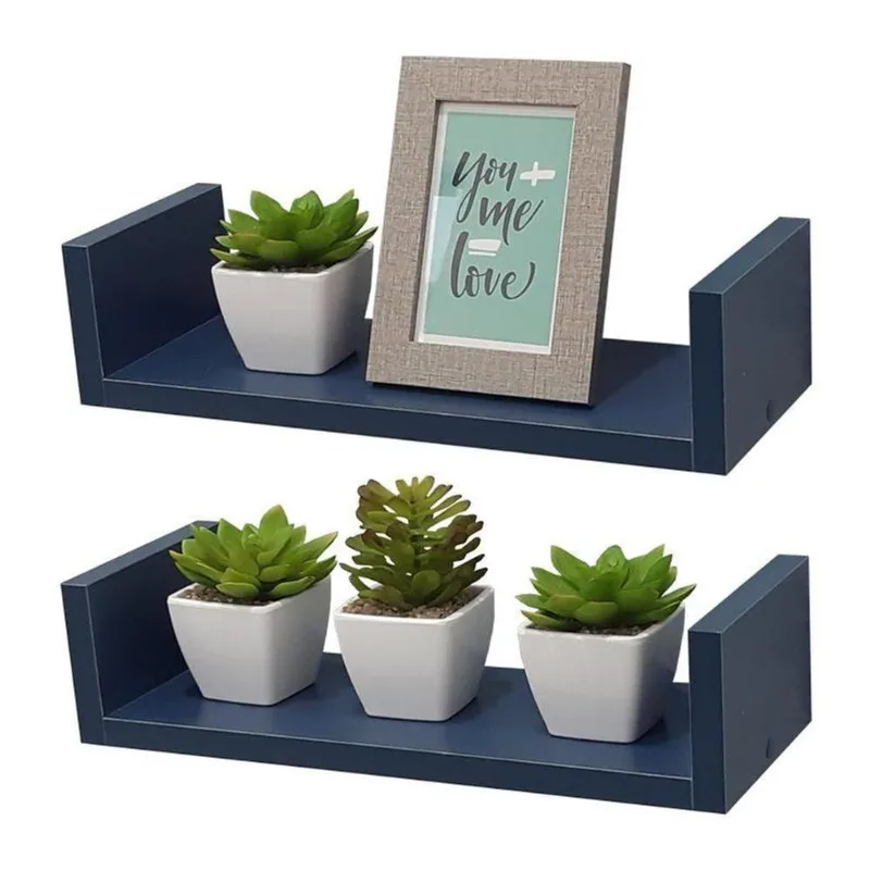 Kit 2 Prateleiras Crie Fácil 50X25CM MDP Suporte Invisível Moderno Azul Mercado das Prateleiras