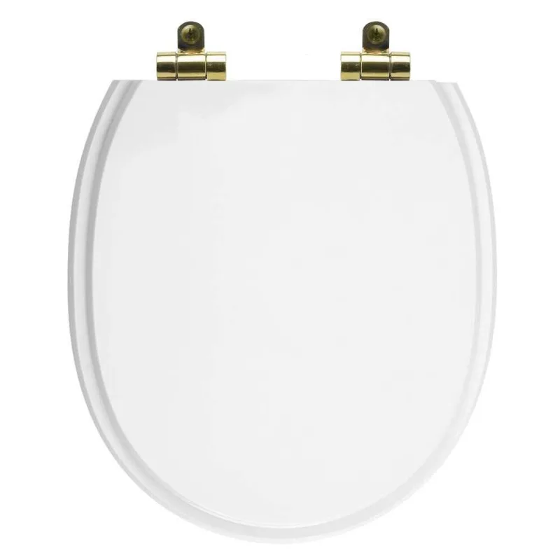 Assento Sanitário Poliéster Soft Close Village Branco Para Vaso Deca Com Ferragem Dourada