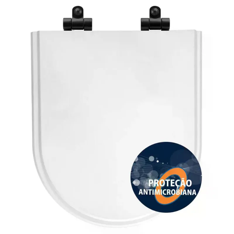 Tampa De Vaso Poliéster Antibactéria Com Amortecedor Duna Branco Para Bacia Deca Com Ferragem Preta