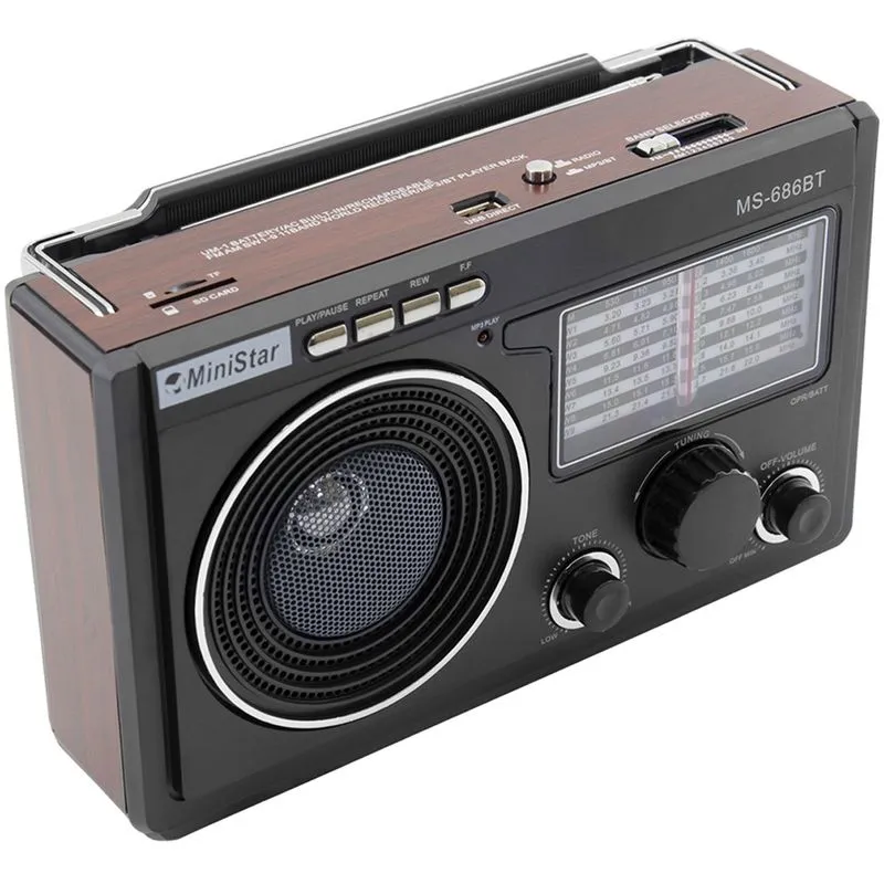 Caixa De Som Bluetooth Usb Sd Rádio Fm Marrom Ms686bt