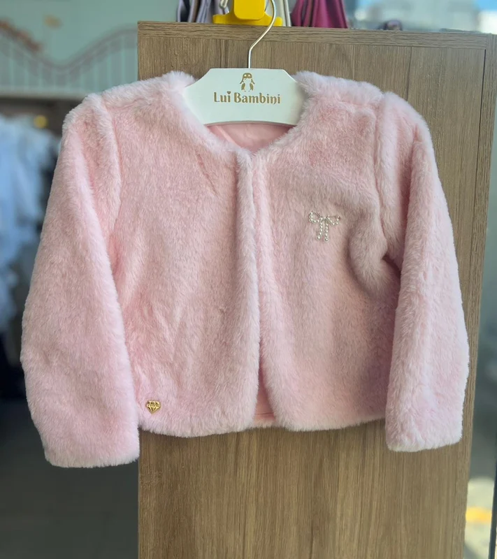 CASACO MANGA LONGA PELINHOS PÉROLAS LAÇO MENINA INFANTI Rosa / 3