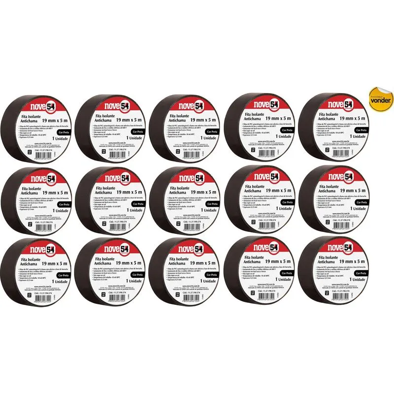 Kit 30 Fita Isolante Antichama 19mmx5m Preta Nove54
