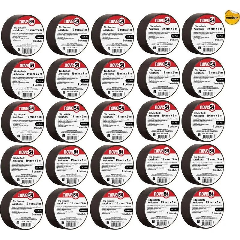 Kit 50 Fita Isolante Antichama 19mmx5m Preta Nove54
