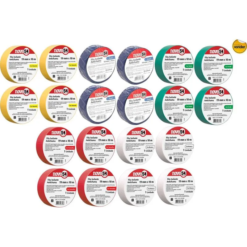Kit 20 Fita Isolante 19mmx10m Amarela Azul Verde Vermelho