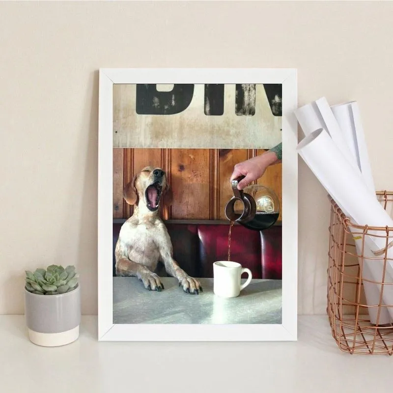 Quadro Café Cachorrinho Cafeteria 45X34Cm - Com Vidro