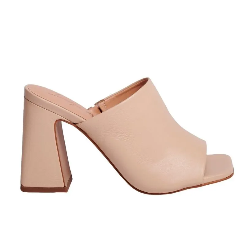 Mule Salto Alto Bloco Clássico Bico Quadrado Luiza Barcelos Creme