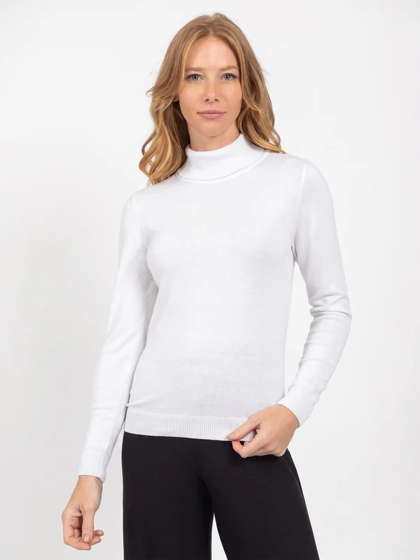 Blusa Manga Longa Gola Alta Algodão Peruano Branco / G