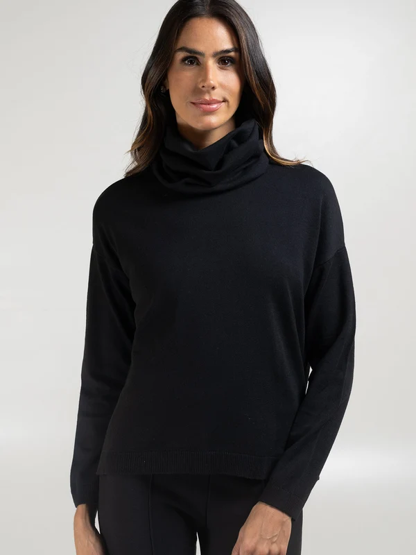 Blusa Gola Boba Ampla Algodão Peruano Preto / G