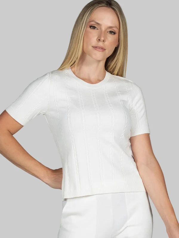 Blusa Manga Curta Tranças Viscose Branco / M