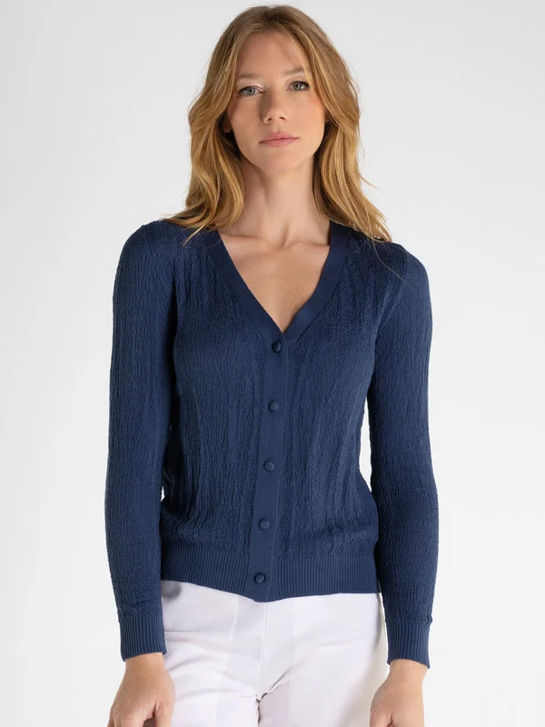 Cardigan Texturizado com Botões Algodão Azul Jeans Escuro / XXG