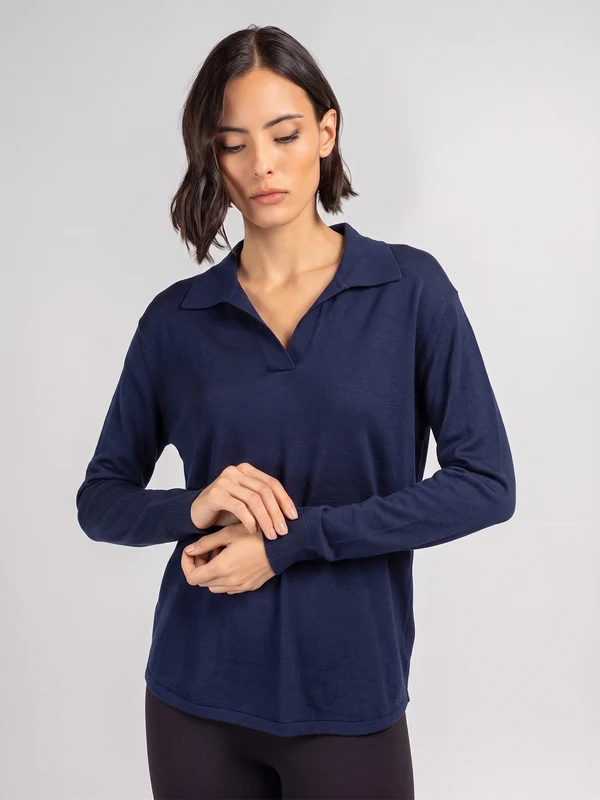 Camisa Ampla Viscose Italiana Azul Marinho Escuro / M