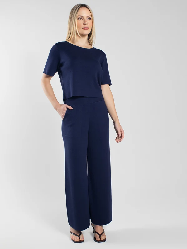 Calça Pantalona Pima Bambu Azul Marinho Escuro / M