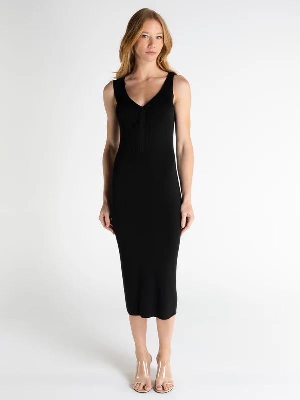 Vestido Midi Canelado Pima Bambu Preto / M