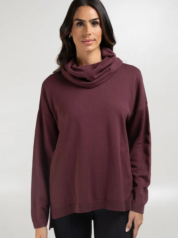Blusa Gola Boba Ampla Algodão Peruano Vinho / G